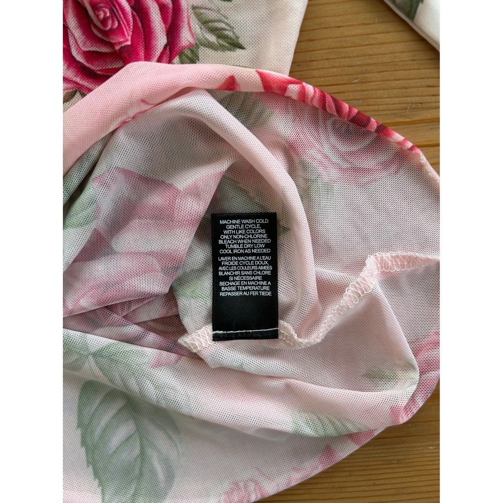 AFRM Zadie Mesh Sheer Turtleneck Top Pink Floral Rose Long Sleeve Romantic Fairy - Picture 6 of 9